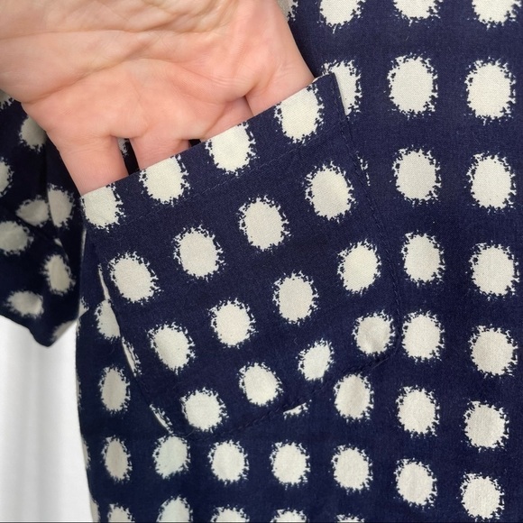 𝅺11•1•tylho Anthropologie Navy Blue Polka Dot Wrap Dress - Picture 4 of 11